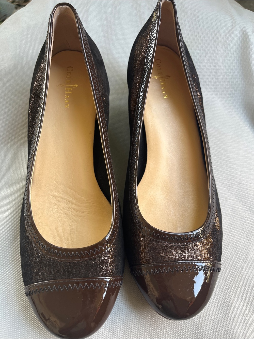 Cole Haan Brown Metallic Patent Cap-Toe Ballet Flats